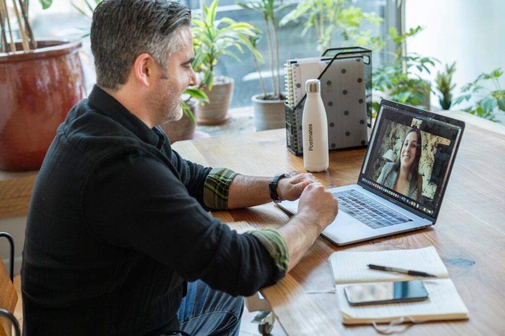 Person on a video call while working remotely